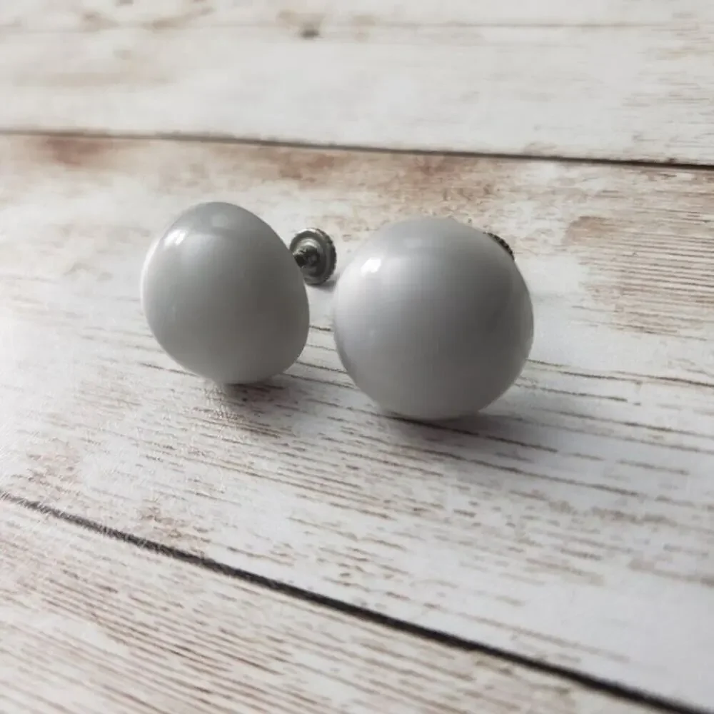 Vintage Screw On Earrings - Small Domed Silver Tone / Gray